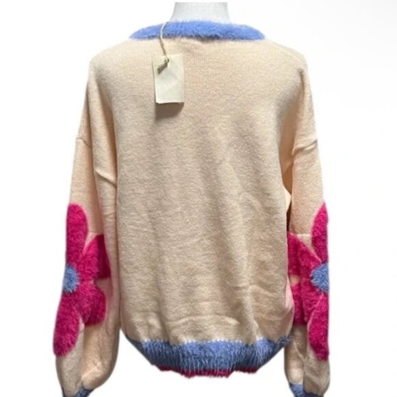 NWT LADIES SIZE S EASEL PINK DAISY CREW NECK LONG SLEEVE WARM SWEATER - Picture 5 of 7